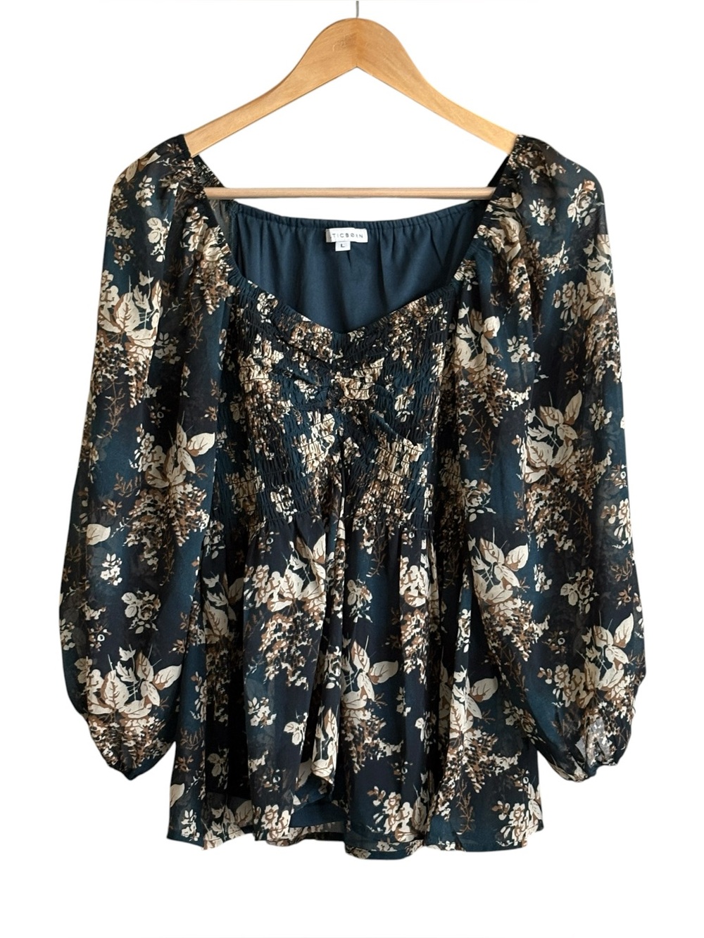 Baltic Born Green Blue Floral Square Neck Top Size Large